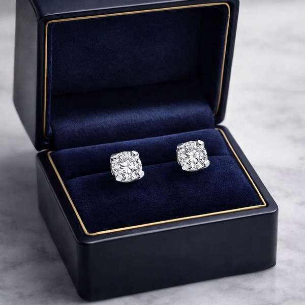 Boucles d’oreilles en or blanc 18k, quatre griffes/ modèle Féminines.