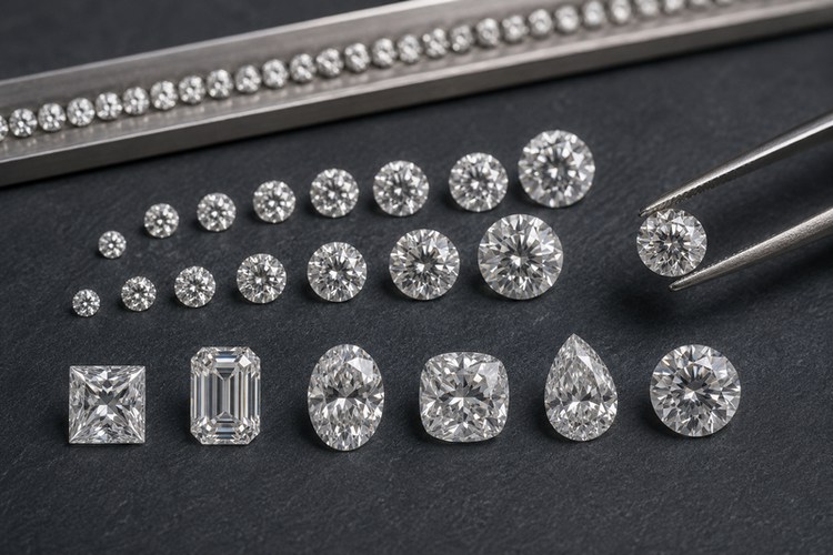 Sélection de diamants de différents carats et de différentes formes