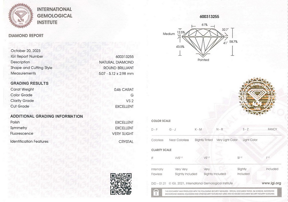 Exemple de certificat diamant IGI