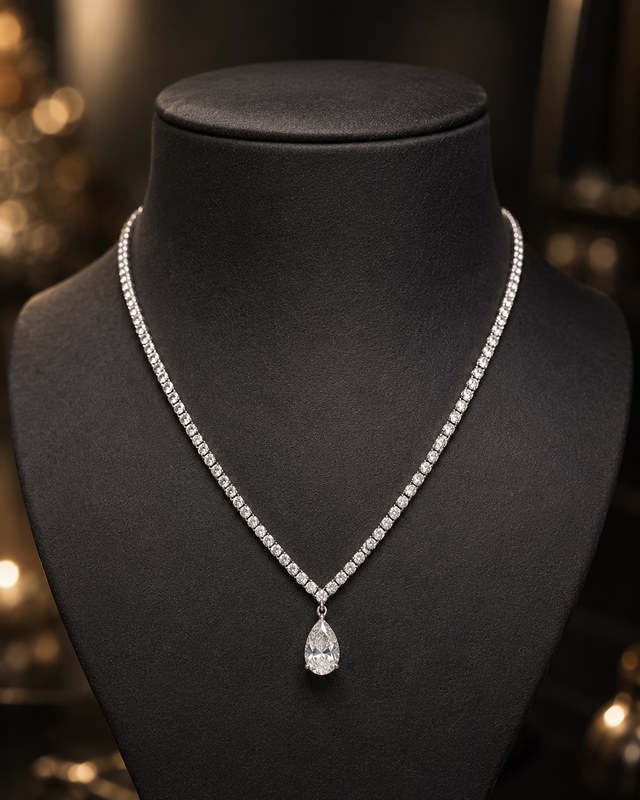 Collier tennis accompagné d’un pendentif en diamant taille poire