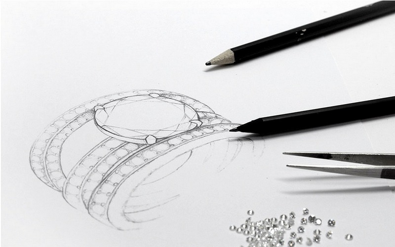 Esquisse artisanale d’une bague en diamant réalisée à la main