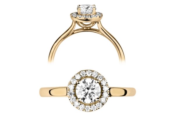 Bague de fiançailles Éblouissante en or jaune 18k avec halo serti de diamants