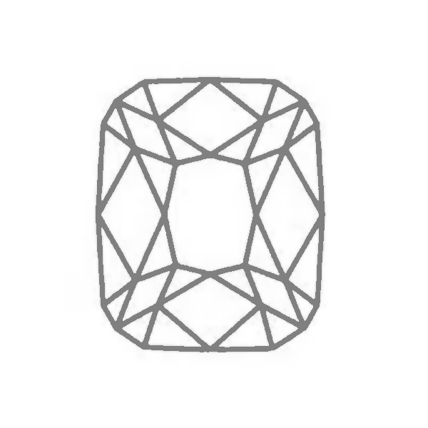 Schéma du facettage du diamant coussin (vue du dessus)