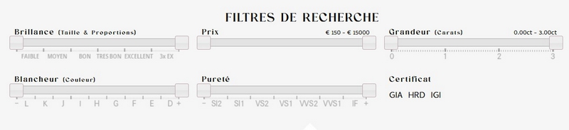 Critères de recherche de diamants