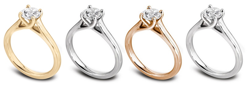 Des métaux d'exception pour votre bague en diamant 1 carat : or jaune, or blanc, or rose et platine.