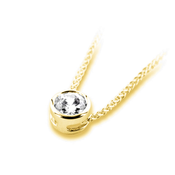 Pendentif diamant Pure en or jaune 18k serti clos sans bélière, chaîne en or incluse
