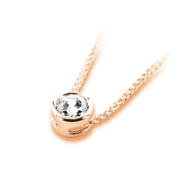 Pendentif diamant Pure en or rose 18k serti clos sans bélière, chaîne en or incluse