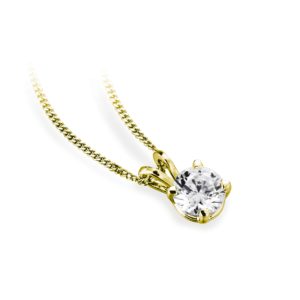 Ravissant : Pendentif diamant solitaire en or jaune 18k, chaîne en or incluse. Production et livraison en 15 à 7 jours ouvrés.