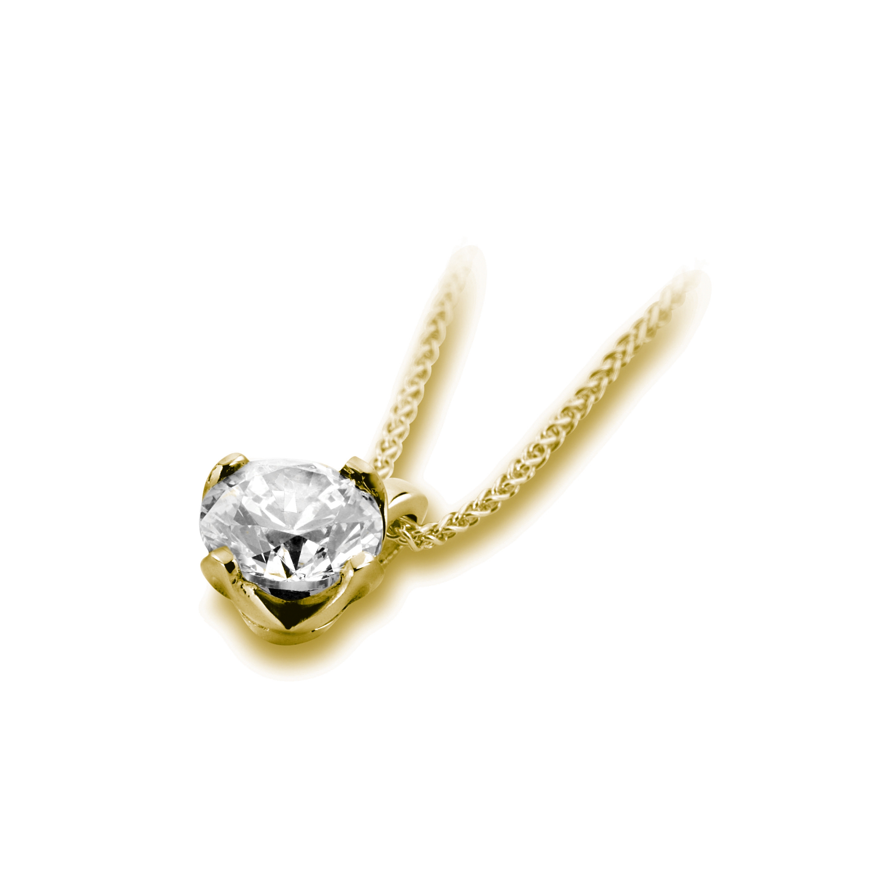 Pendentif diamant solitaire Sublime en or jaune 18k, chaîne en or incluse