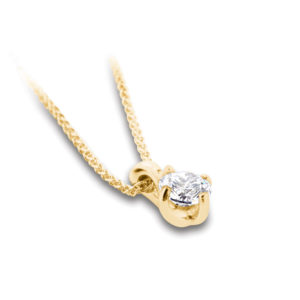 Classique : Pendentif diamant solitaire en or jaune 18k, chaîne en or incluse. Production et livraison en 15 à 7 jours ouvrés.