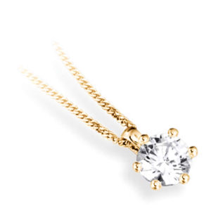 Superbe : Pendentif diamant en or jaune 18k six griffes, chaîne en or incluse. Production et livraison en 15 à 7 jours ouvrés.