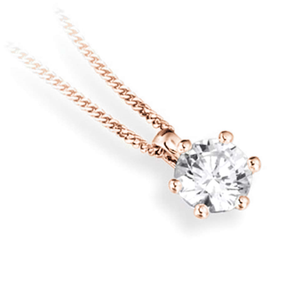 Pendentif diamant Superbe en or rose 18k six griffes, chaîne en or incluse