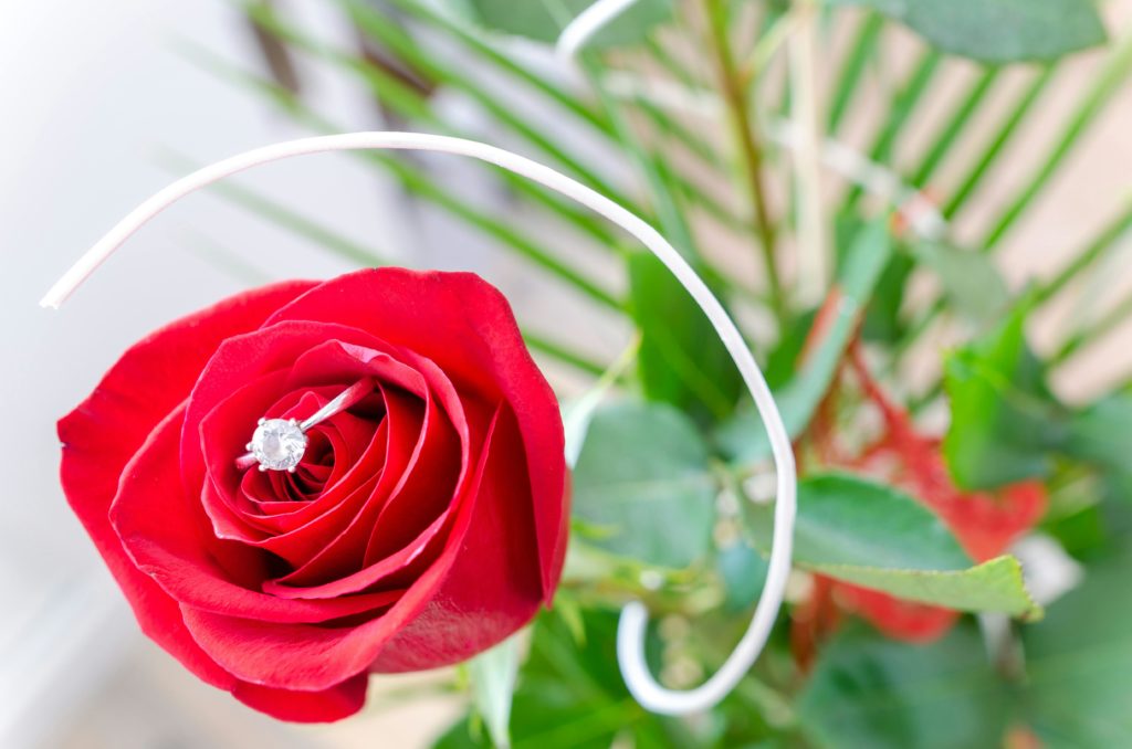 Bague de fiançailles responsable dans une rose