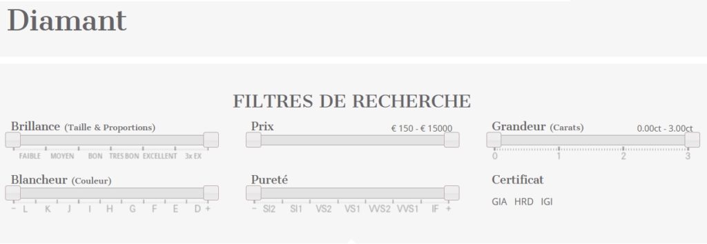 Notre outil Hauthentic vous permet de sélectionner en quelques clics votre diamant selon les caractéristiques choisies. 