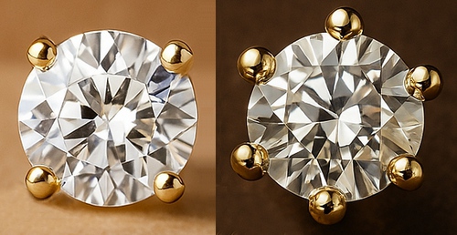 Exemples de sertissage 4 griffes et 6 griffes pour boules d'oreilles en diamant pour femme