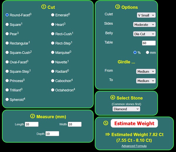 Simulateur de densité en ligne, permettant de reconnaître un vrai diamant selon ses dimensions et son poids