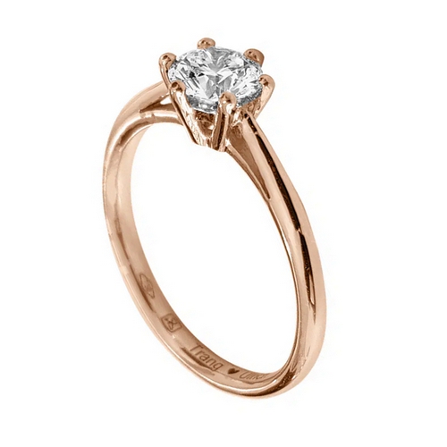 Bague de fiançailles en diamant et or rose à six griffes. Modèle Merveilleuse.