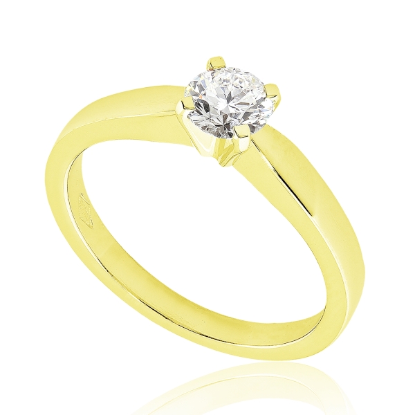 Solitaire diamant Moderne en or jaune 18k, quatre griffes