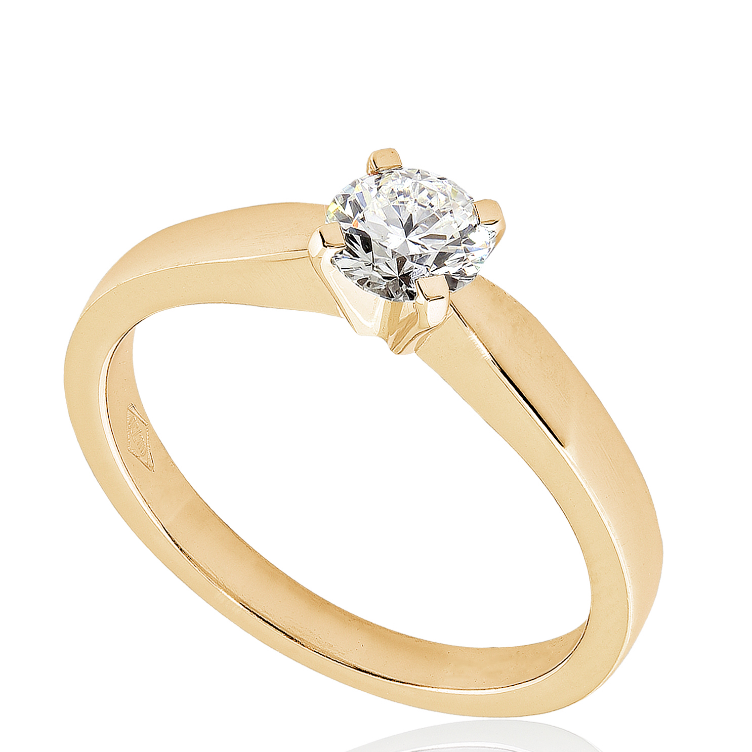 Solitaire diamant Moderne en or jaune 18k, quatre griffes