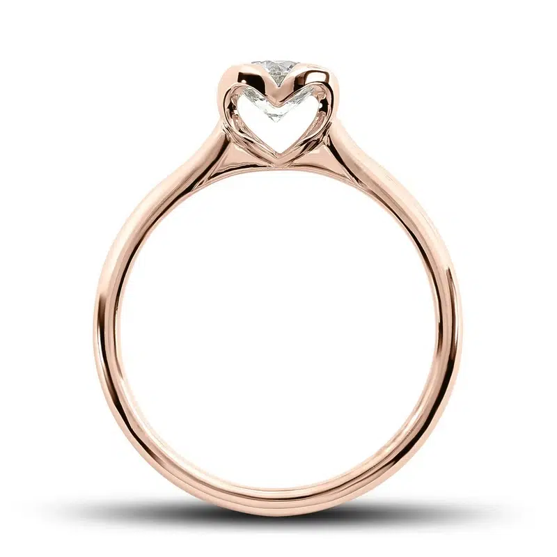 Solitaire diamant Romantique en or rose 18k, au chaton formant un coeur