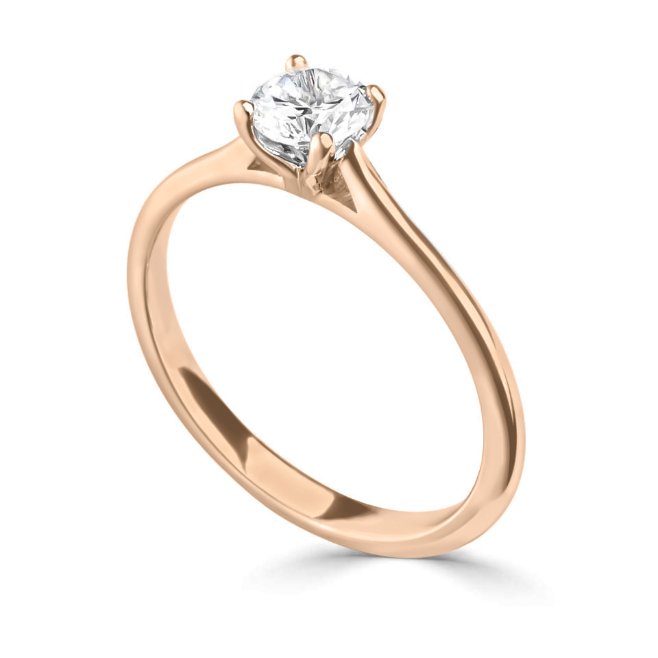 Solitaire diamant Traditionnelle en or rose 18k , bague à cathédrale