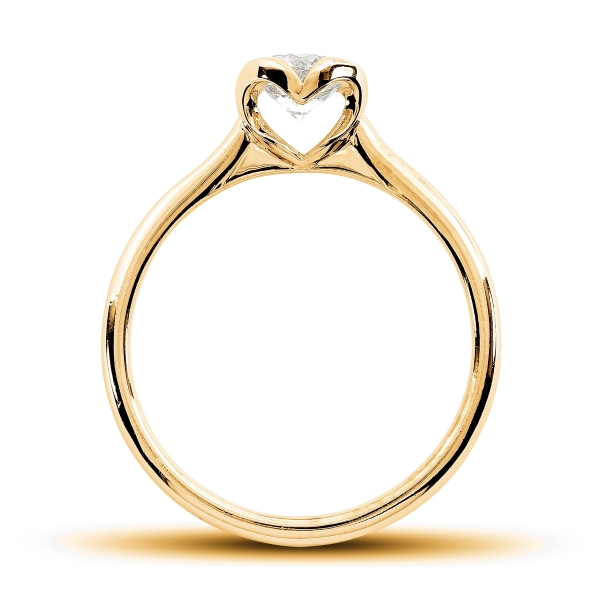 Solitaire diamant Romantique en or rose 18k, au chaton formant un coeur