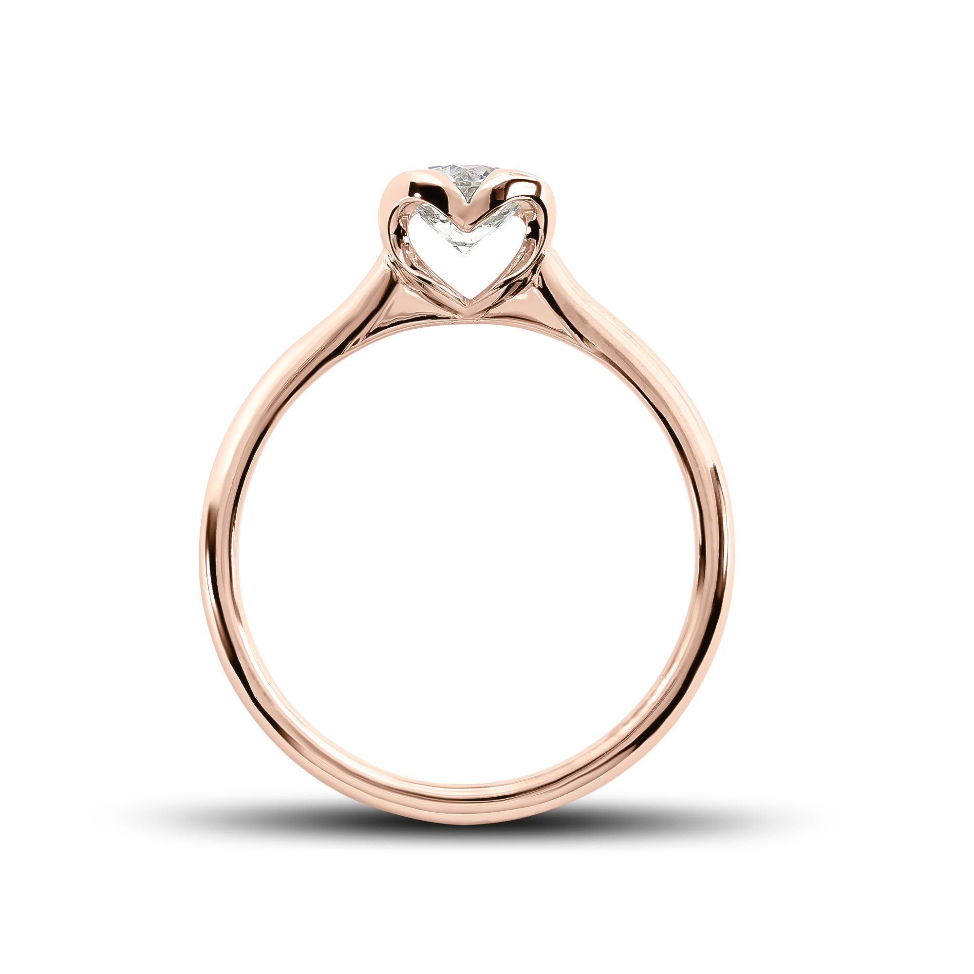 Solitaire diamant Romantique en or rose 18k, au chaton formant un coeur