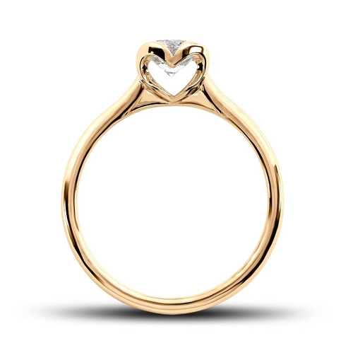 Bague de promesse Romantique, solitaire diamant en or jaune au chaton en forme de cœur