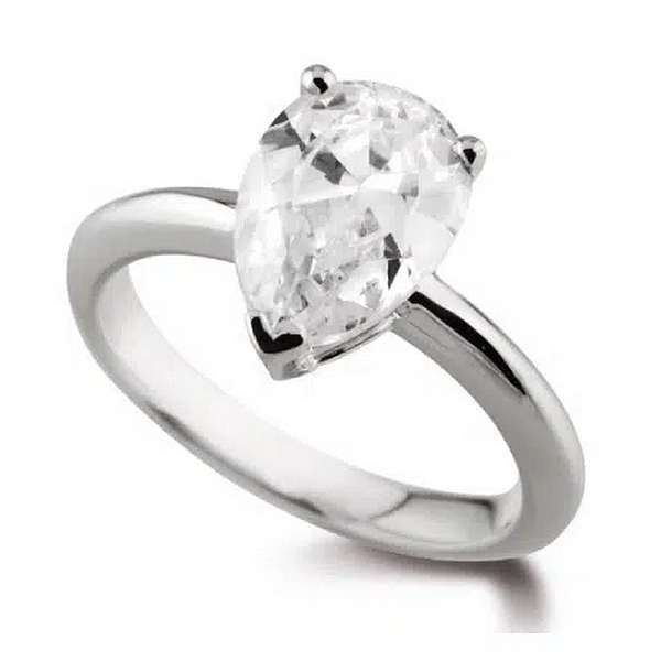 Bague solitaire en or blanc palladié 18k avec diamant poire Classique.