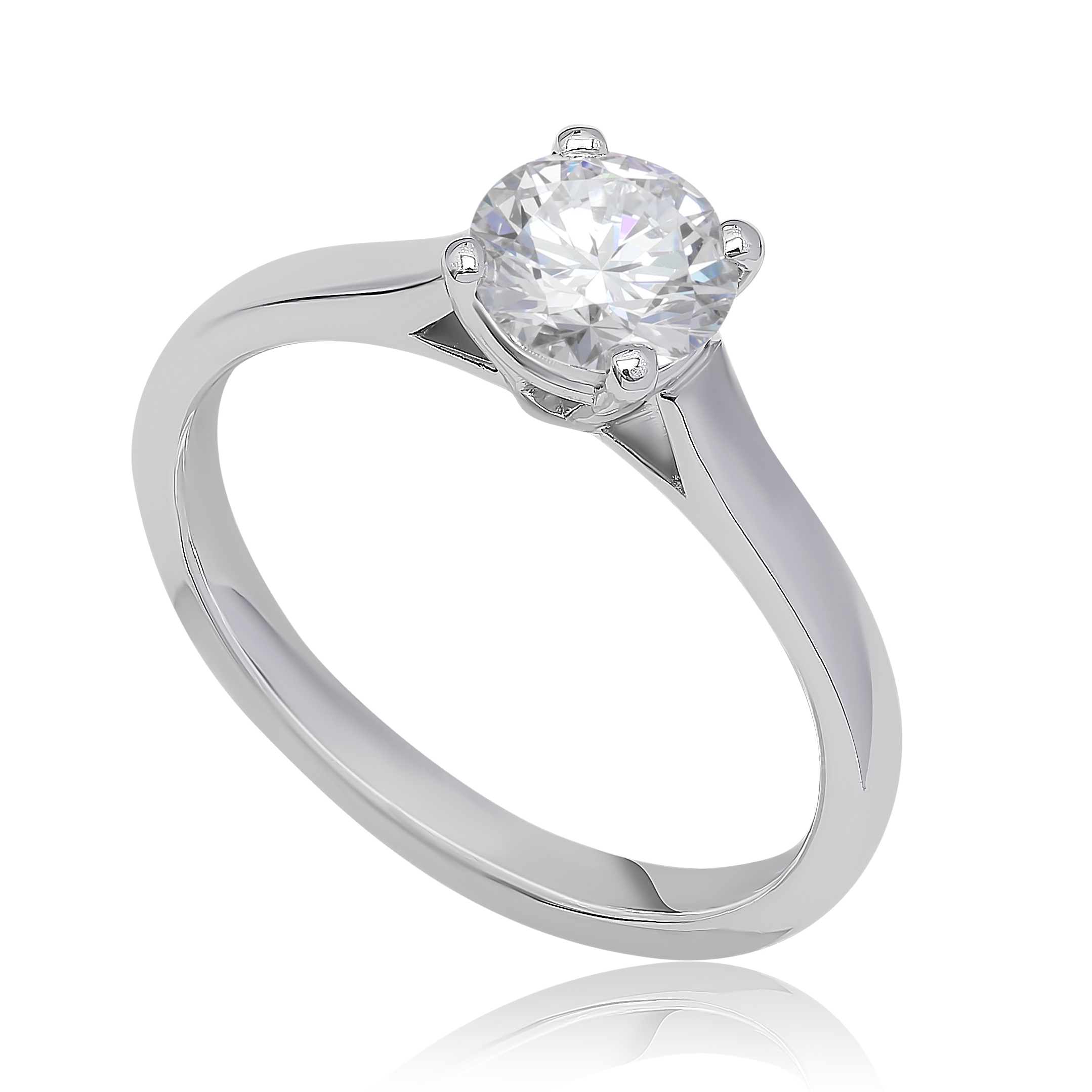 Bague solitaire diamant Valorisée en or blanc 18k à cathédrale