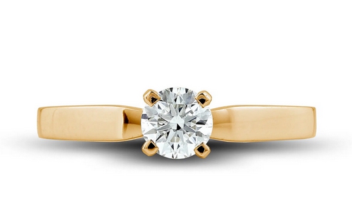 Bague de promesse solitaire diamant Moderne en or jaune et quatre griffes