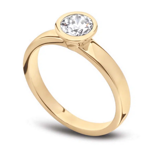 Solitaire diamant en or jaune 18k serti clos. Modèle Unique.
