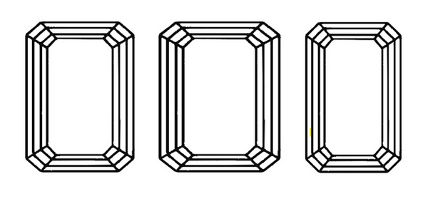 Schéma de diamants émeraude arborant des ratios de 1,35, 1,20 et 1,60