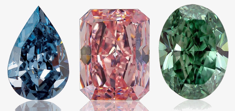 Diamants fancy color bleu, rose et vert